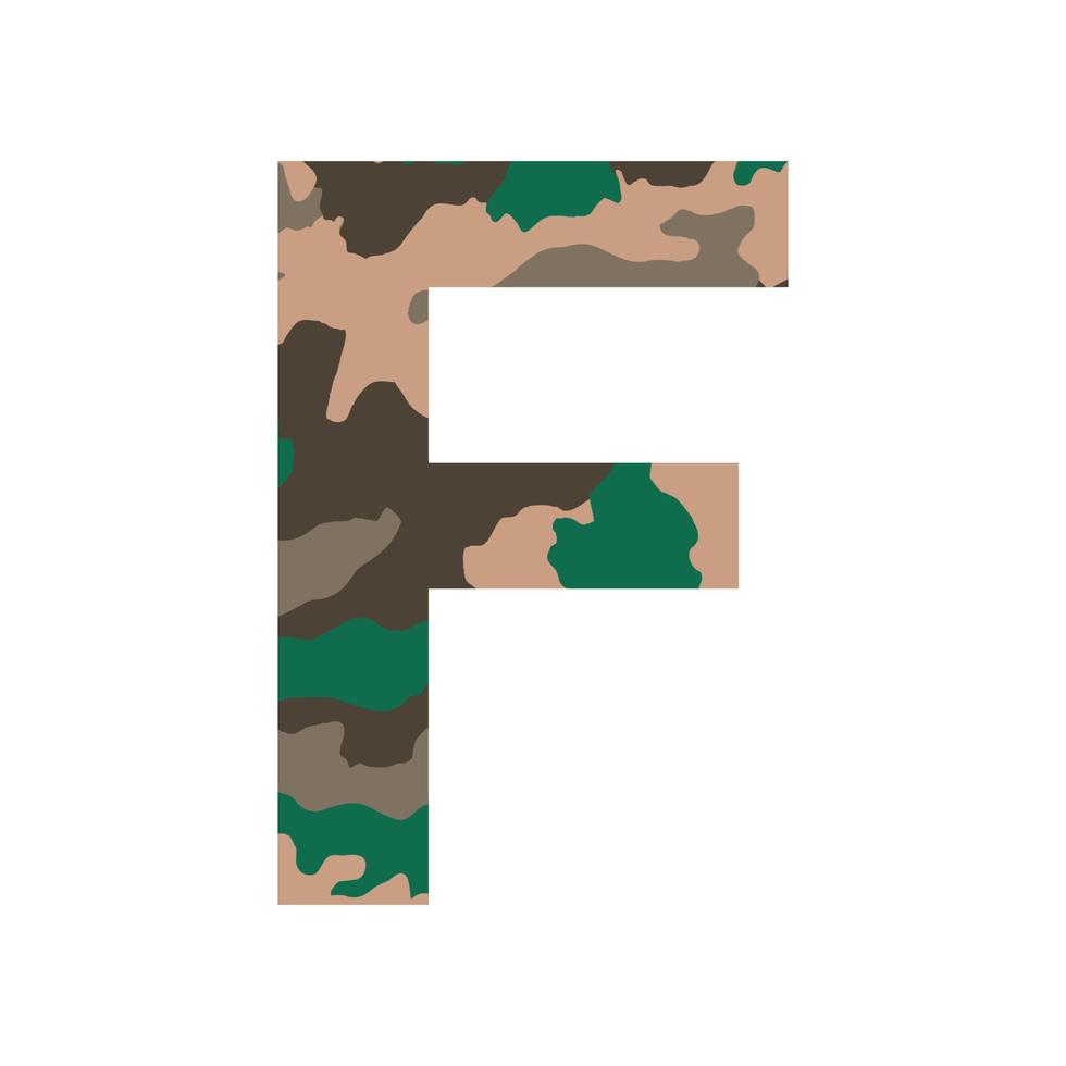 English alphabet letter F, khaki style isolated on white background - Vector