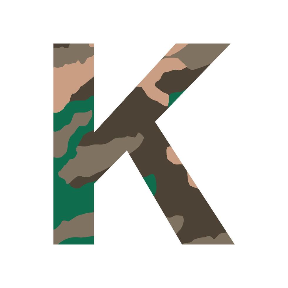 English alphabet letter K, khaki style isolated on white background - Vector