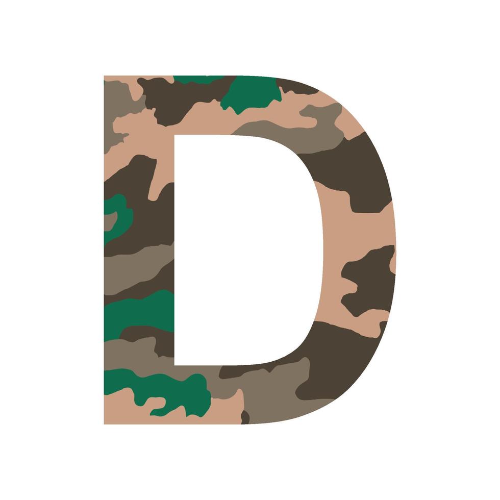 English alphabet letter D, khaki style isolated on white background - Vector