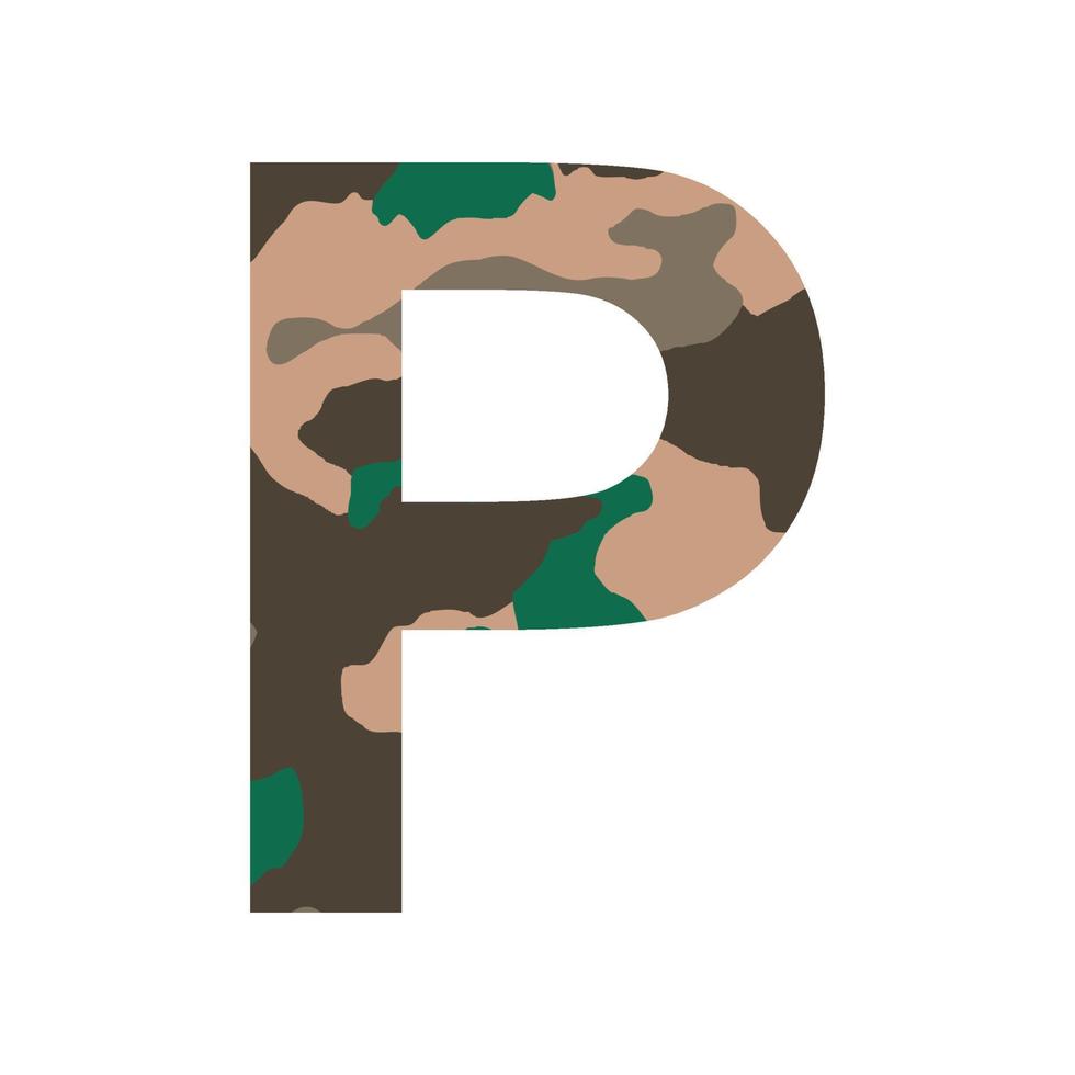 English alphabet letter P, khaki style isolated on white background - Vector