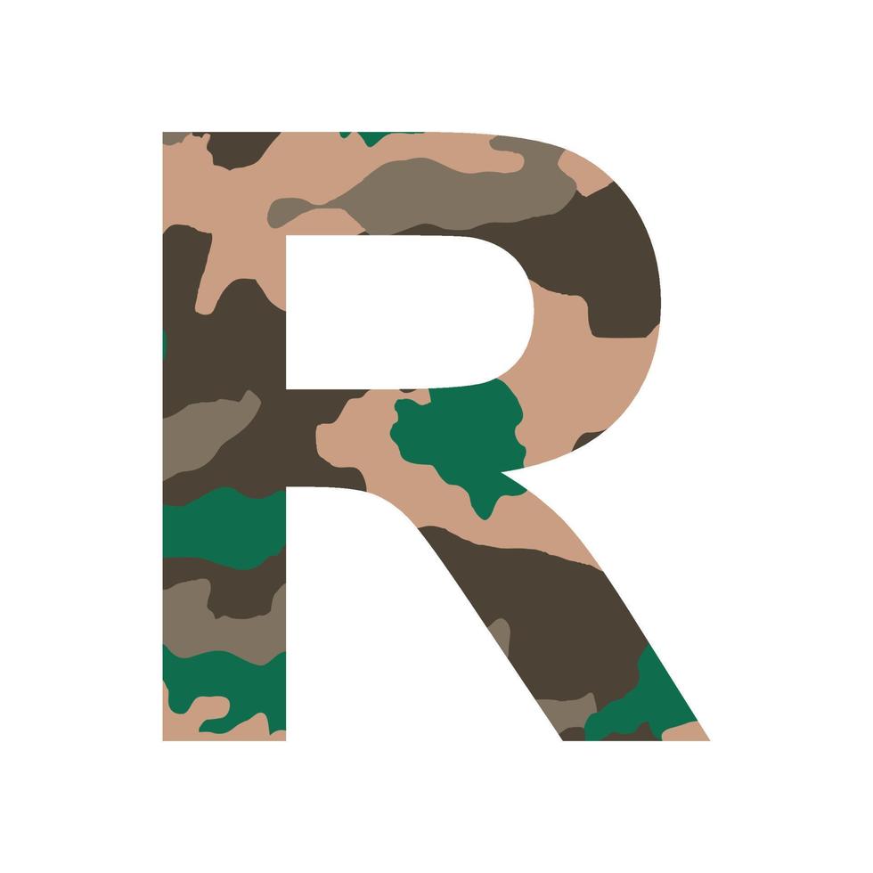English alphabet letter R, khaki style isolated on white background - Vector