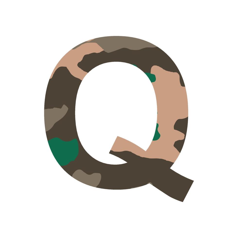 English alphabet letter Q, khaki style isolated on white background - Vector