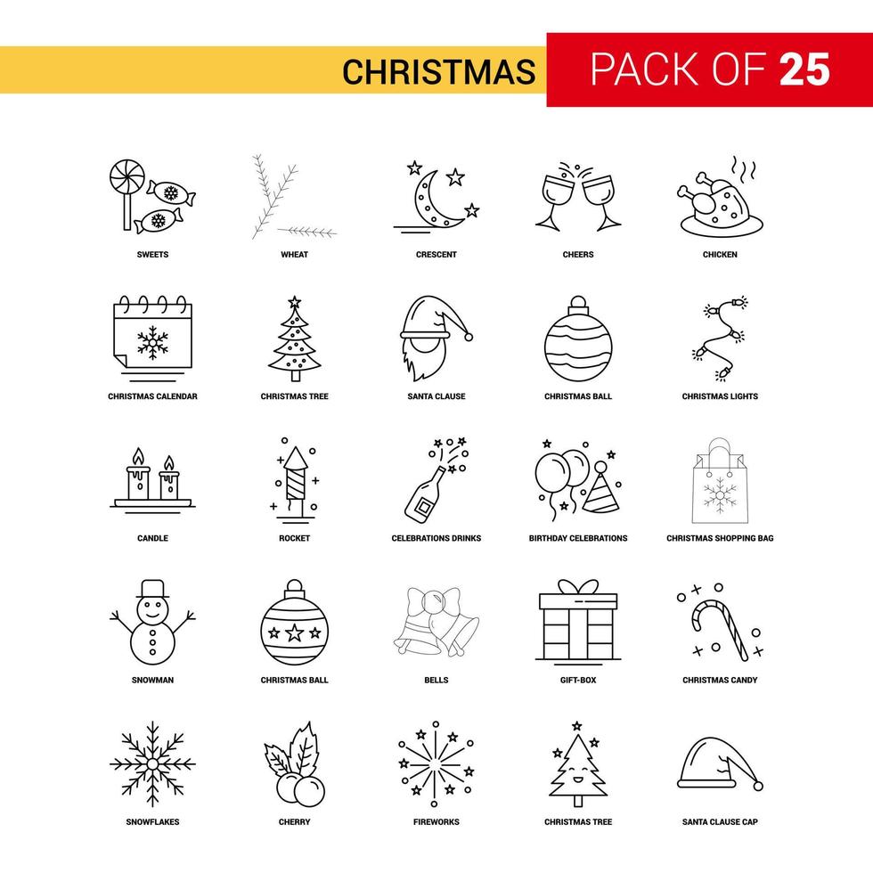 Christmas Black Line Icon 25 Business Outline Icon Set vector