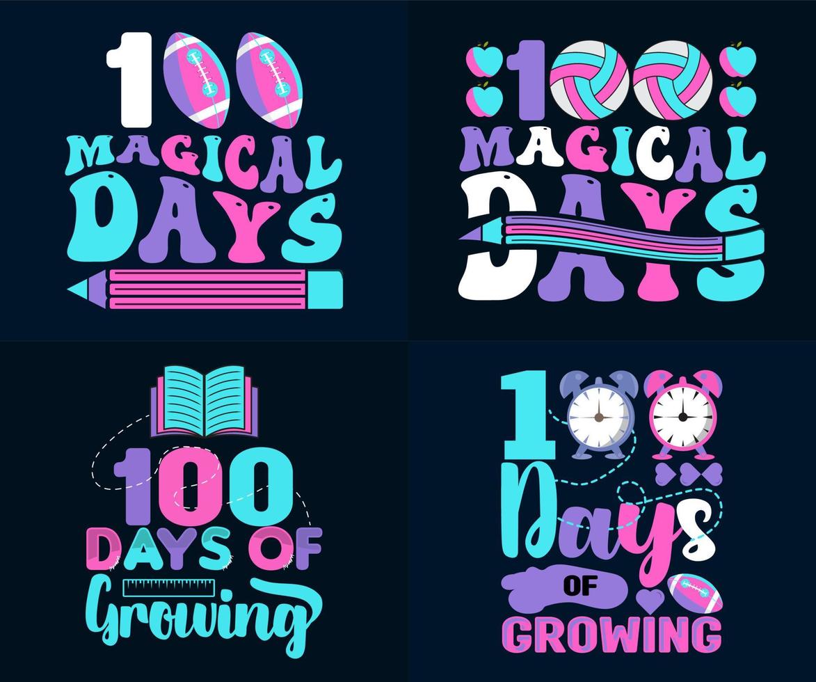 paquete de diseño de camiseta escolar de 100 días vector