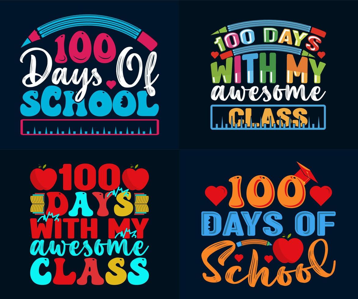 paquete de diseño de camiseta escolar de 100 días vector