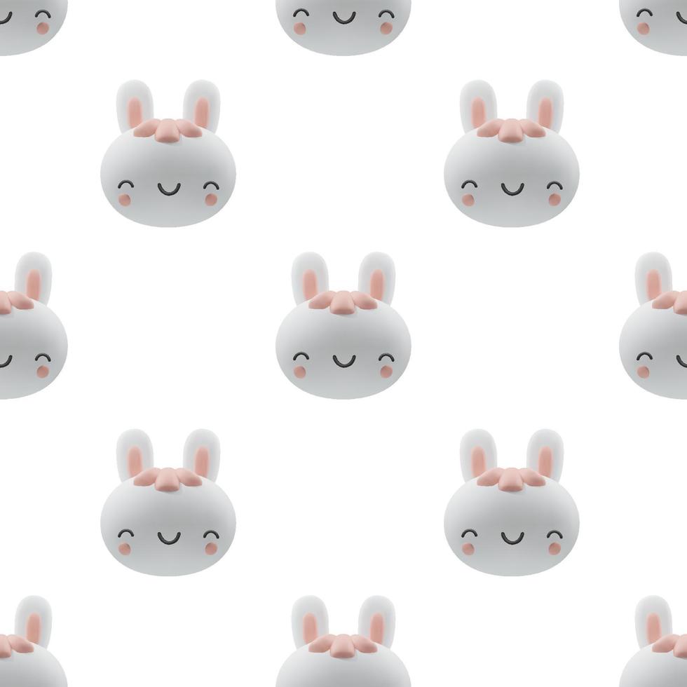 3d cartoon rabbits render icons.  Funny hare, cute animal character, symbol of 2023.    Vector seamless pattern with realistic design elements.