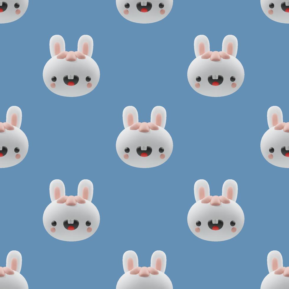 3d cartoon rabbits render icons.  Funny hare, cute animal character, symbol of 2023 on blue background.    Vector seamless pattern with realistic design elements.