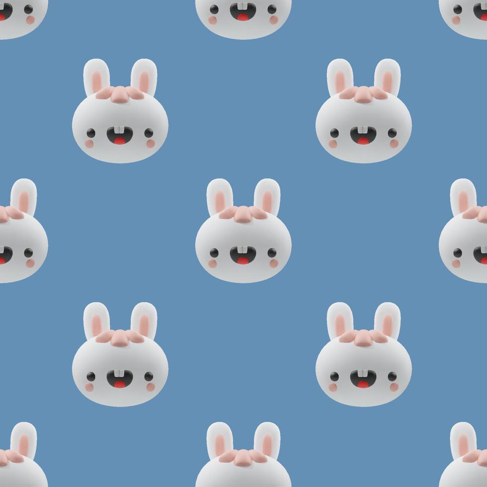 3d cartoon rabbits render icons.  Funny hare, cute animal character, symbol of 2023 on blue background.    Vector seamless pattern with realistic design elements.