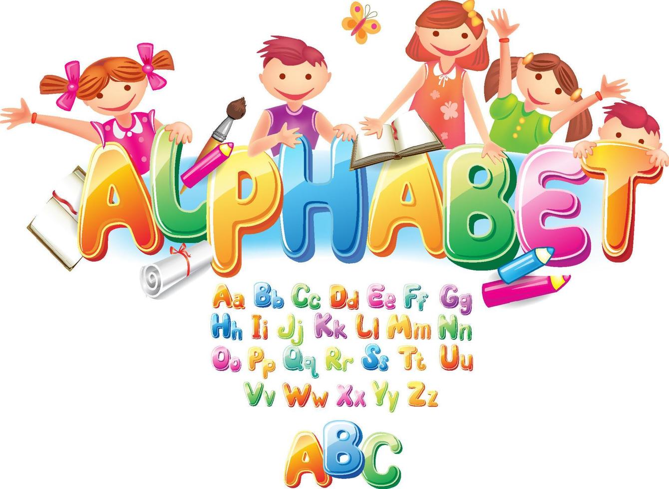 Alphabet with children vector