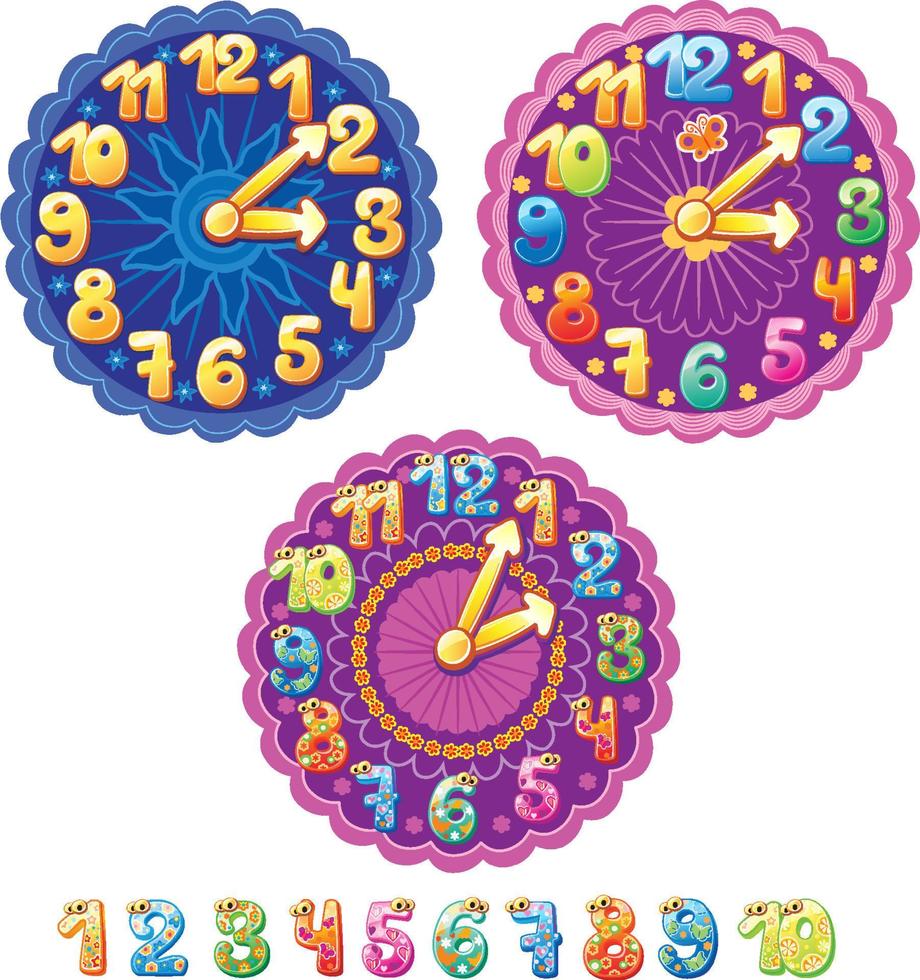 reloj divertido para niños y números vector