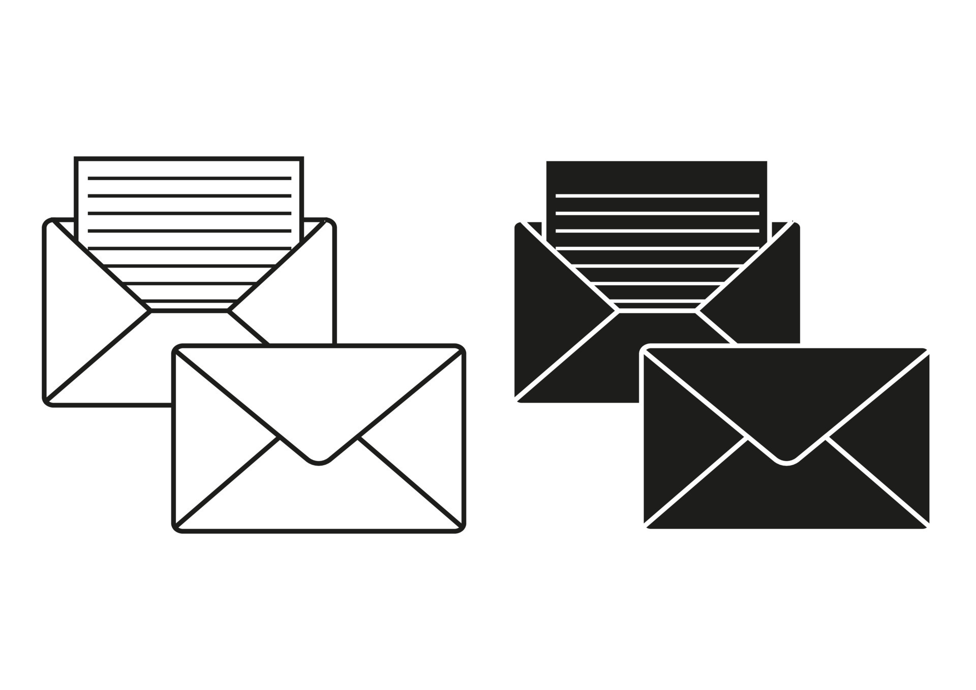 Black And White Mail Flat Icon Vector. Mail Post Envelope Icon 14044788