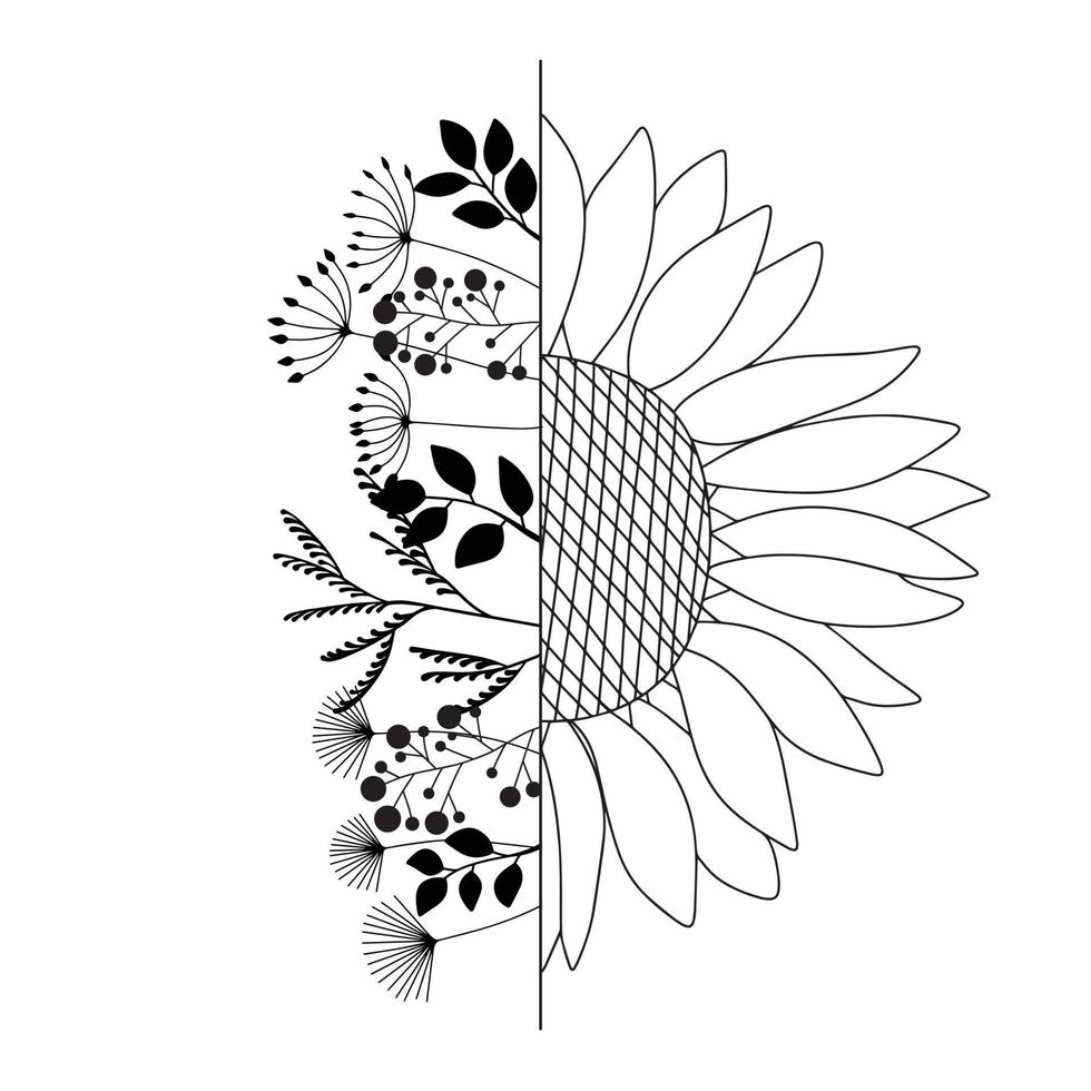 dibujar a mano la ilustración de la flor del garabato. medio girasol y cualquier planta. ilustración vectorial vector