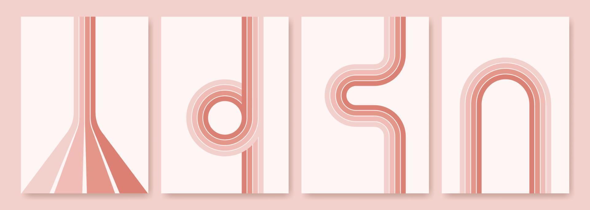 Retro 70s vintage stripes poster collection. Abstract lines on pastel color backgrounds. vector