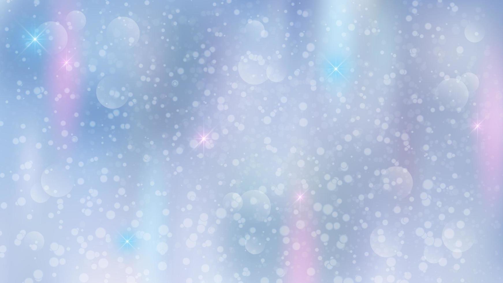 Blue Christmas background with bokeh lights. Bright highlights. Northern lights. Vector illustration