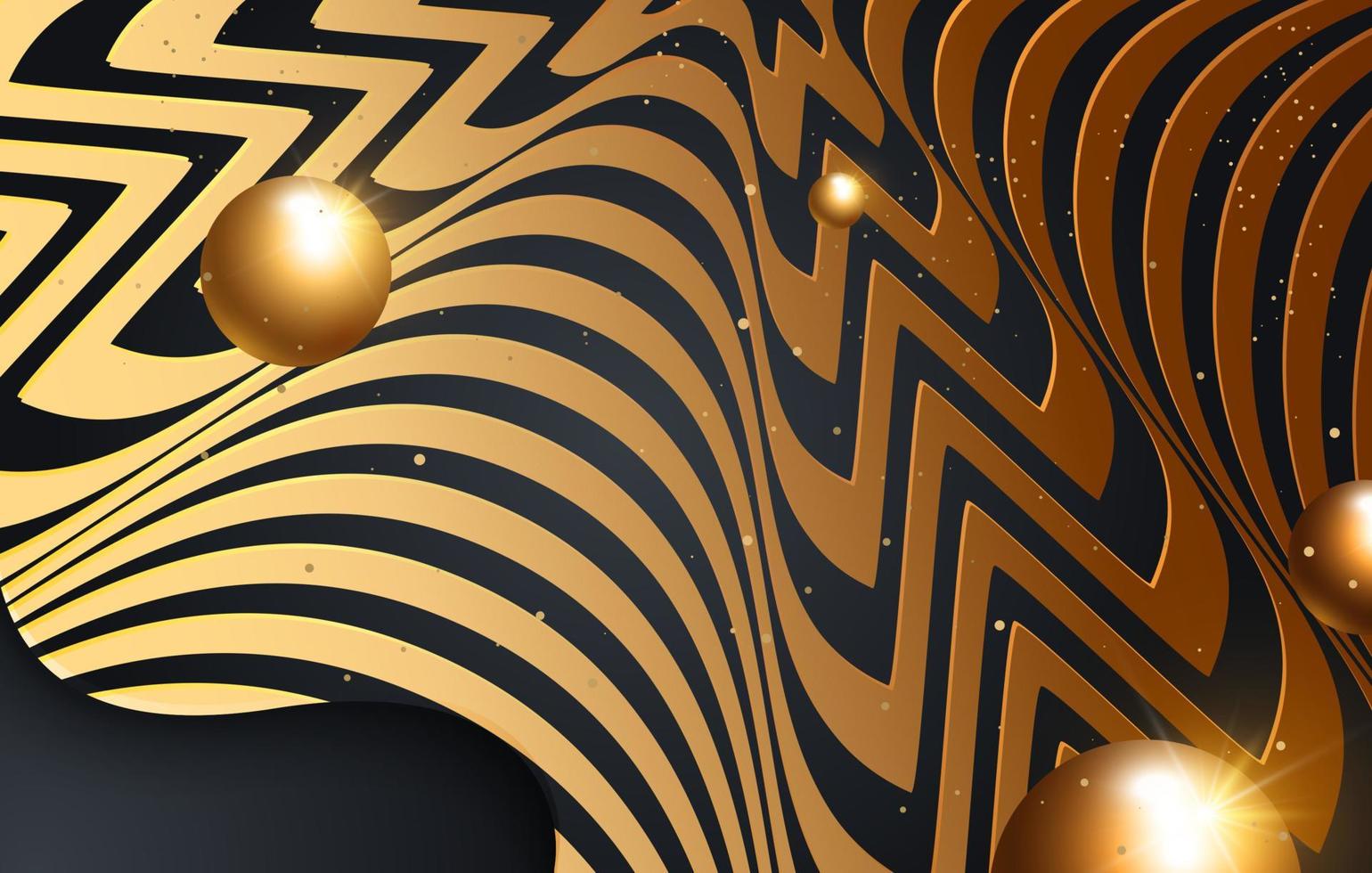 Black paper cut background. Abstract realistic papercut decoration with wavy edges and gradient. Golden balls. Christmas background mockup template. Vector illustration.