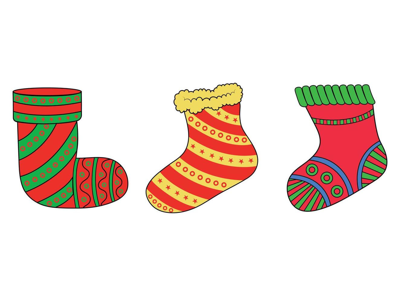 Christmas socks set coloring vector illustration