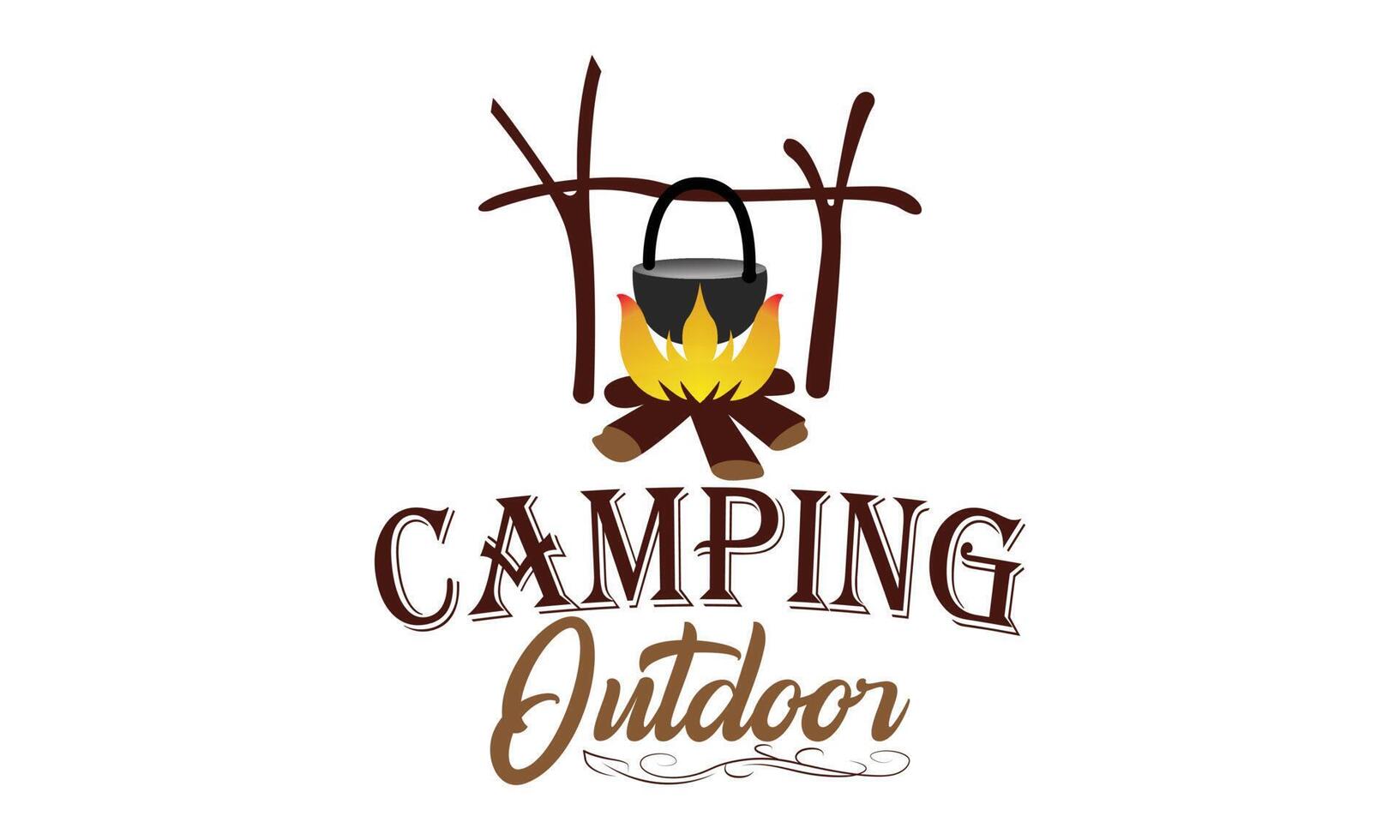 diseño de arte de línea de camiseta de camping. vector