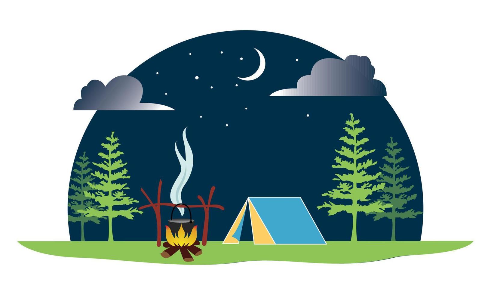 camping vector e ilustración línea arte artesanía gnomo vector y diseño de ilustración.