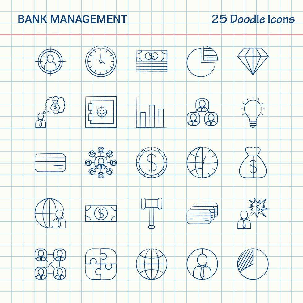 Bank Management 25 Doodle Icons Hand Drawn Business Icon set vector