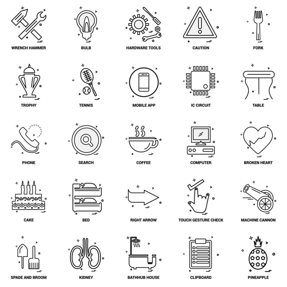 25 conjunto de iconos de línea de mezcla de concepto de negocio vector