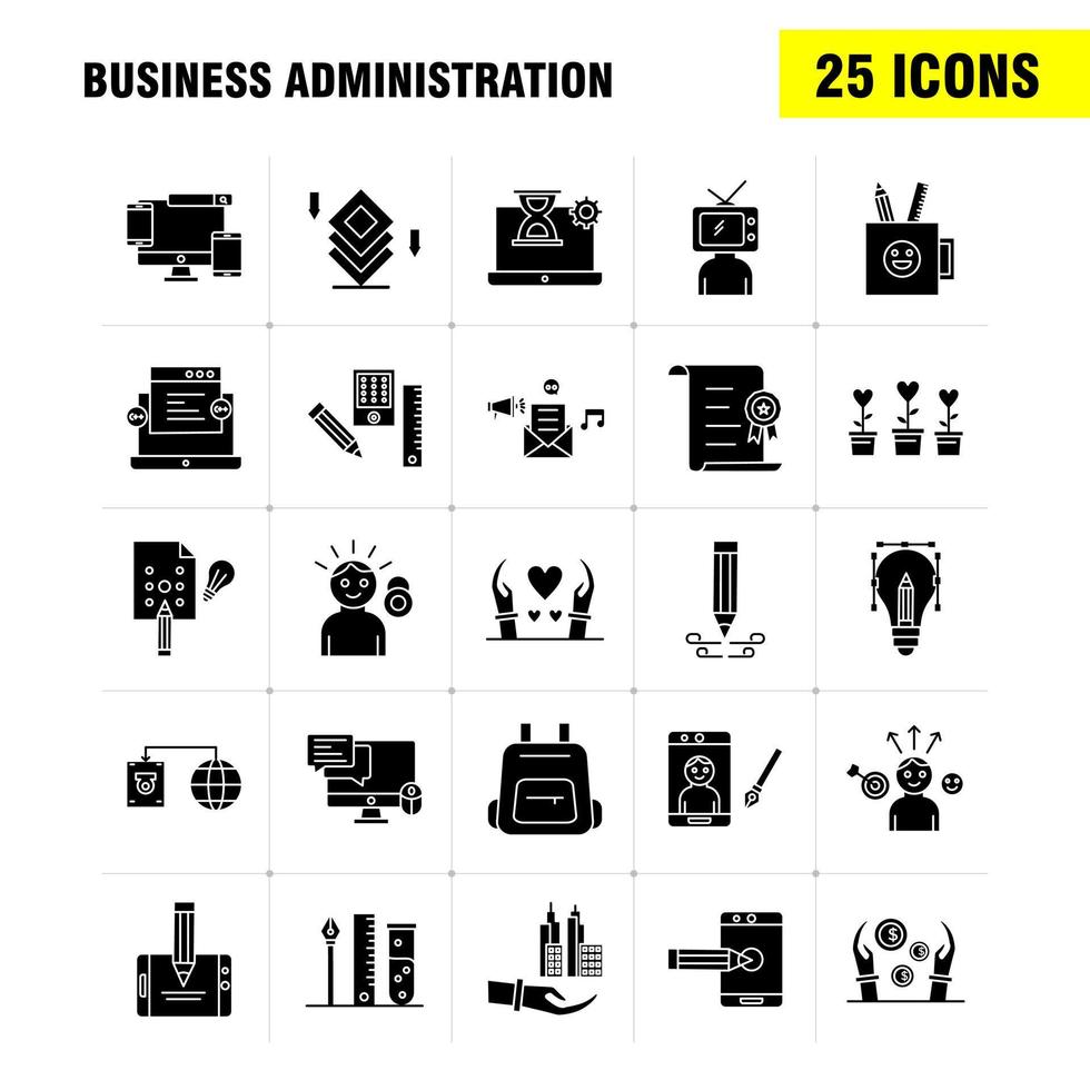 Business Administration Solid Glyph Icons Set For Infographics Mobile UXUI Kit And Print Design Include Cloud Router Network Internet Arrow Focus Target Direction Collection Modern Infogra vector