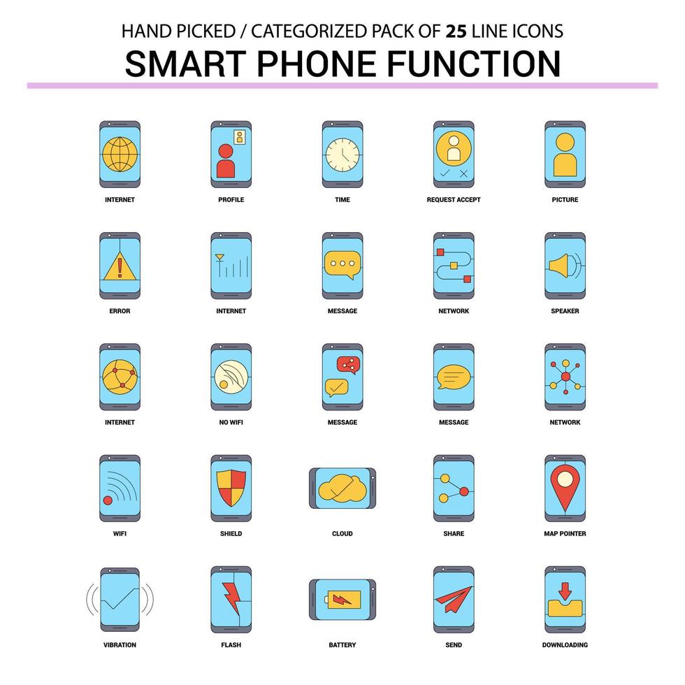 Smart phone functions Flat Line Icon Set Business Concept Icons Design vector