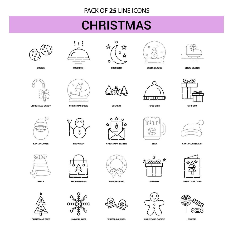 Christmas Line Icon Set 25 Dashed Outline Style vector