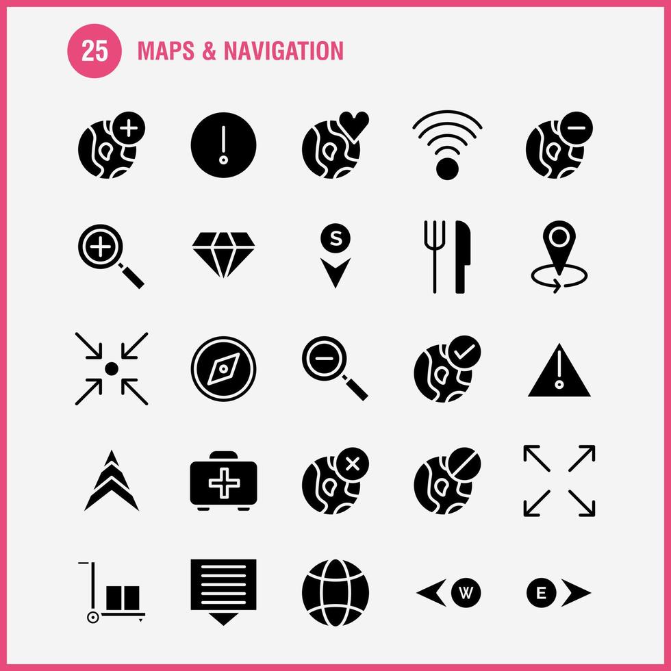 Maps And Navigation Solid Glyph Icon Pack For Designers And Developers Icons Of Food Fork Kitchen Knife Tools Arrow Bearing Direction Vector