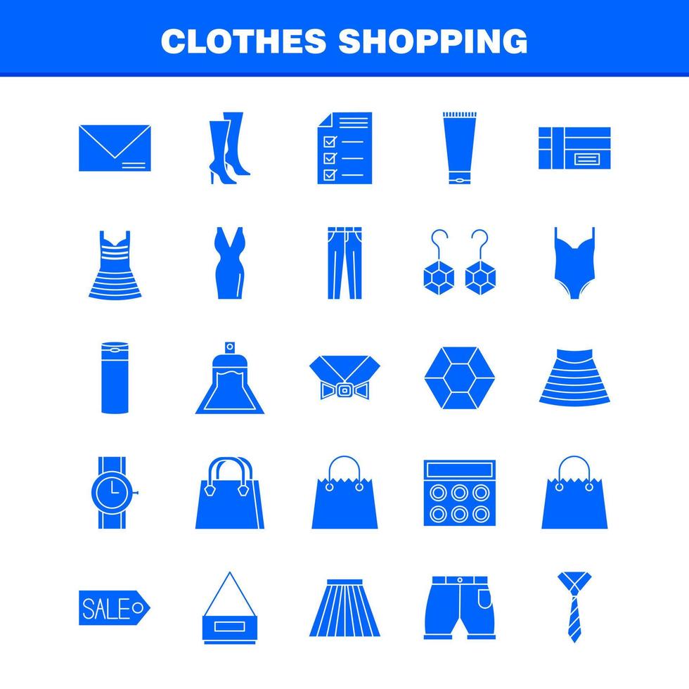 Clothes Shopping Solid Glyph Icons Set For Infographics Mobile UXUI Kit And Print Design Include Dress Frock Ladies Garments Coat Suiting Garments Cloths Eps 10 Vector