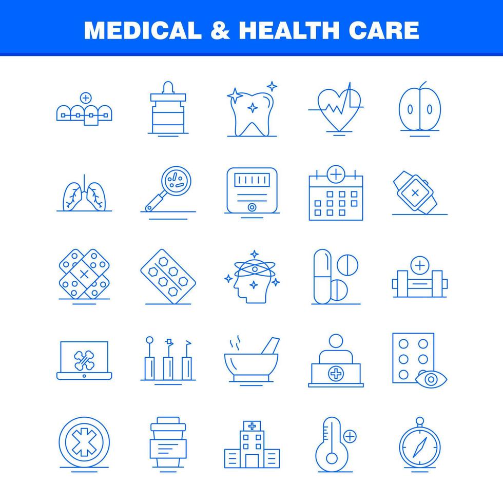 icono de línea de atención médica y de salud para impresión web y kit de uxui móvil, como navegación médica, brújula, calendario de navegación, salud médica más vector de paquete de pictogramas