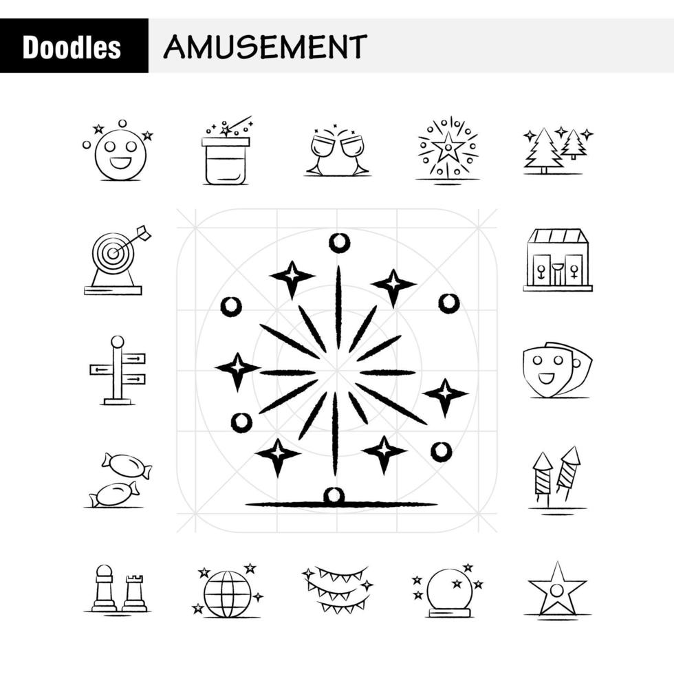 Amusement Hand Drawn Icon for Web Print and Mobile UXUI Kit Such as Comedy Drama Entertainment Theater Emojis Carnival Circus Magic Pictogram Pack Vector