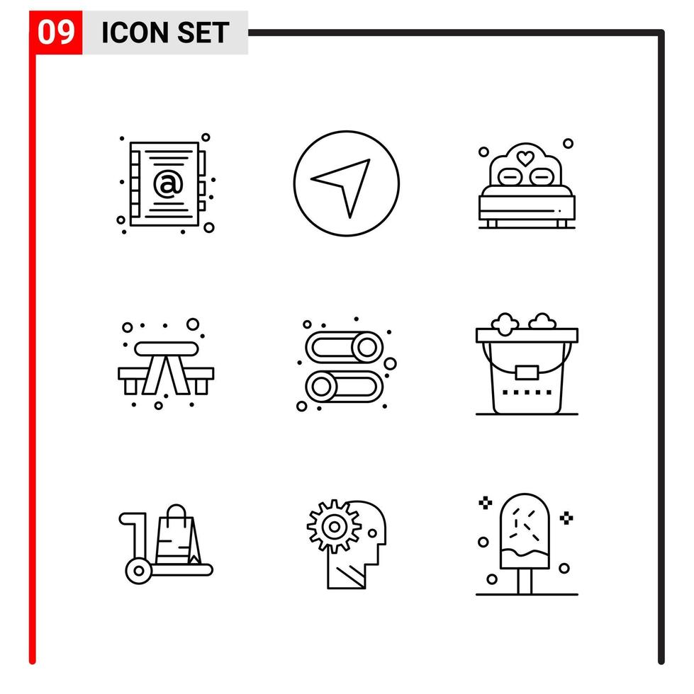 9 General Icons for website design print and mobile apps 9 Outline Symbols Signs Isolated on White Background 9 Icon Pack Creative Black Icon vector background