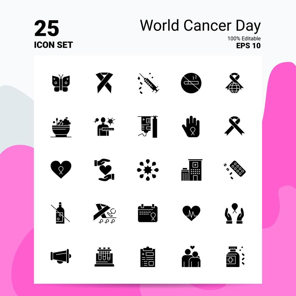 25 World Cancer Day Icon Set 100 Editable EPS 10 Files Business Logo Concept Ideas Solid Glyph icon design vector