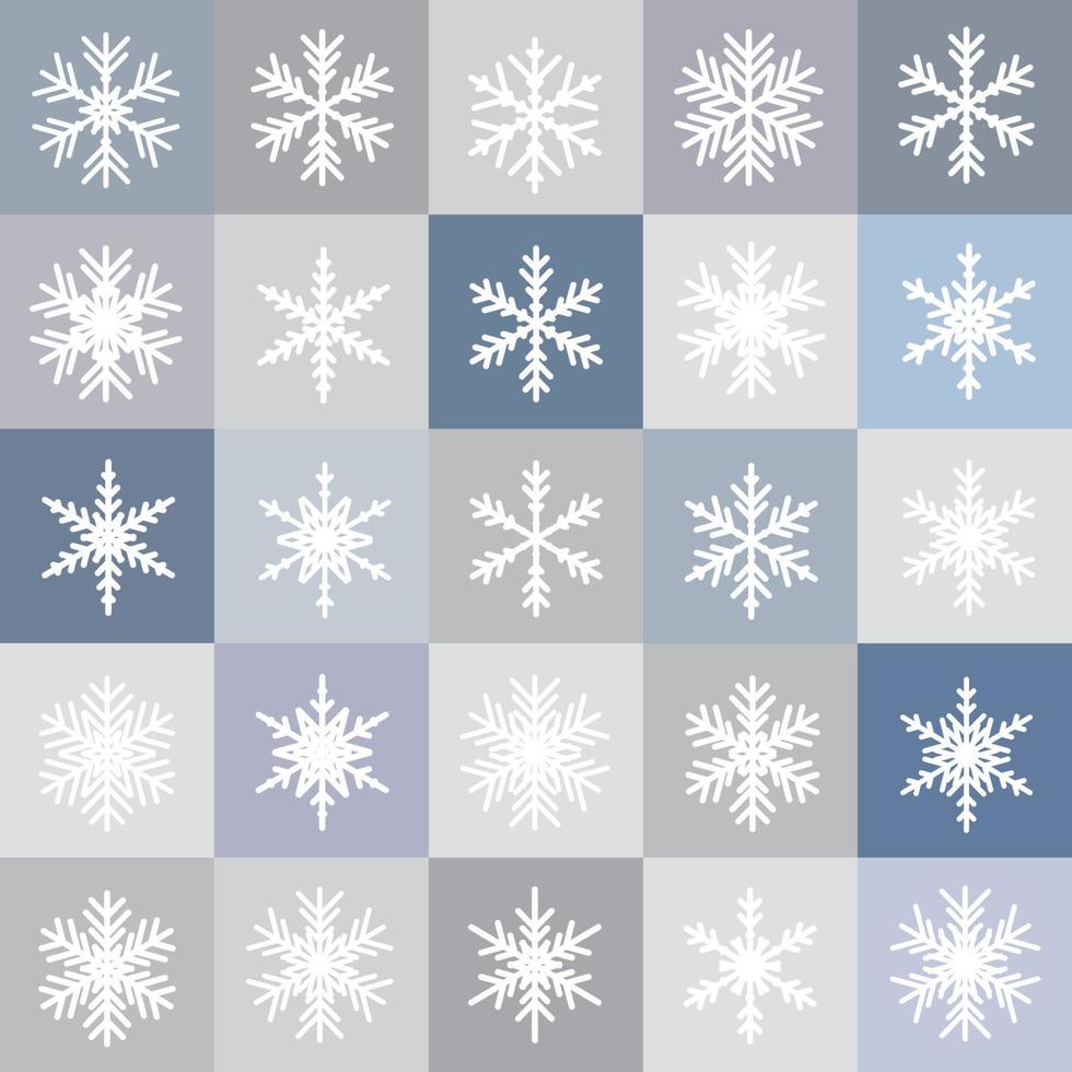 Vector set of different snowflakes. Christmas abstract background. Seamless winter pattern.