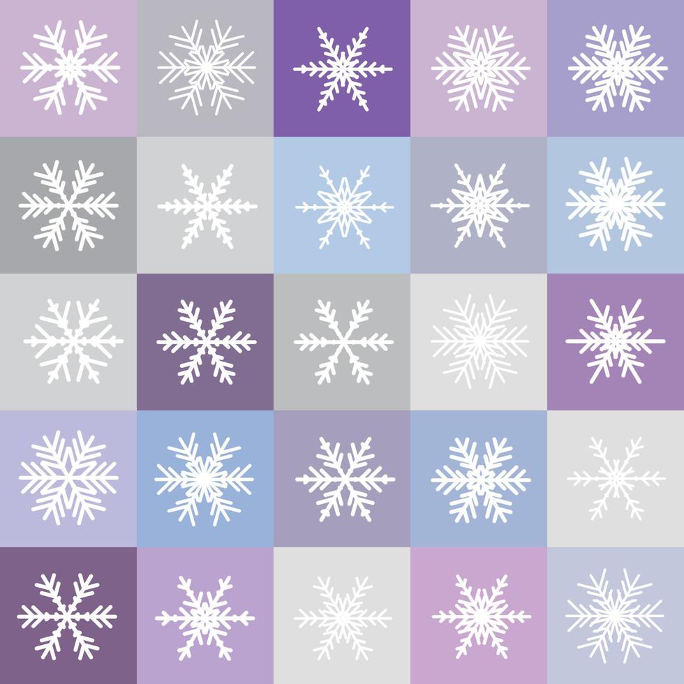 Vector set of different snowflakes. Christmas abstract background. Seamless winter pattern.