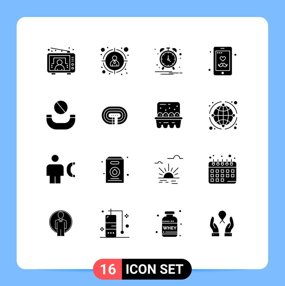 Editable Vector Line Pack of 16 Simple Solid Glyphs of running deny clock call fathers day Editable Vector Design Elements