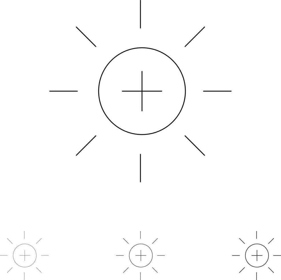 interfaz de brillo ui usuario conjunto de iconos de línea negra en negrita y delgada vector