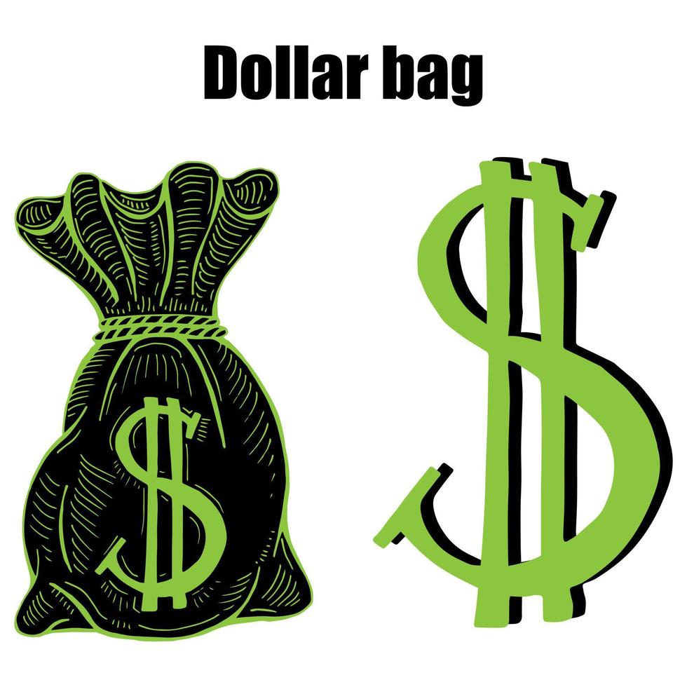 un saco de arpillera o una bolsa de dinero en un estilo retro vintage grabado o grabado en madera con un signo de dólar vector