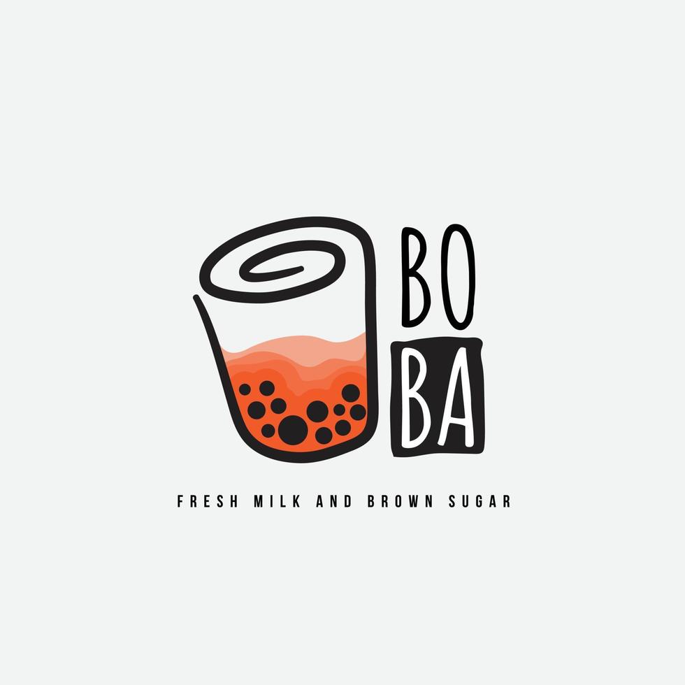 lindo diseño de taza de dibujos animados de taza con bolas de harina de tapioca para diseño de logotipo de bebida vector