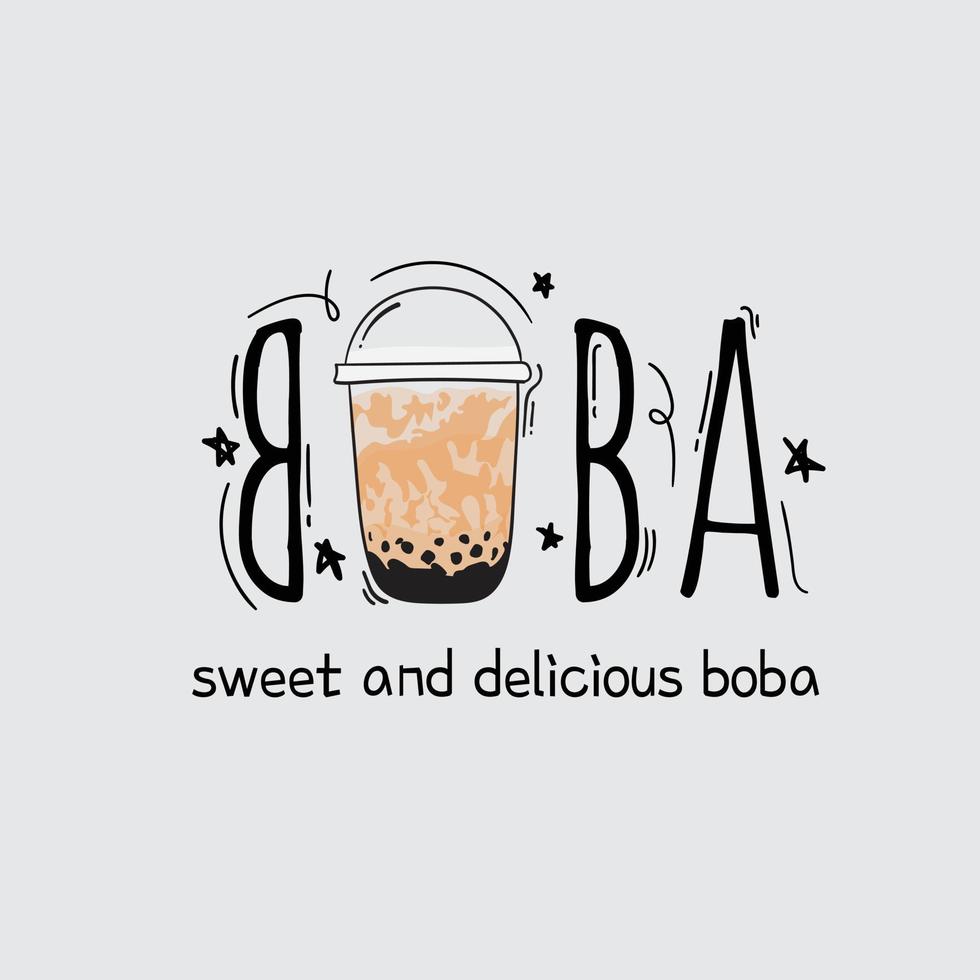 diseño de tipografía de boba para diseño de logotipo de bebida boba para publicidad de bebidas vector