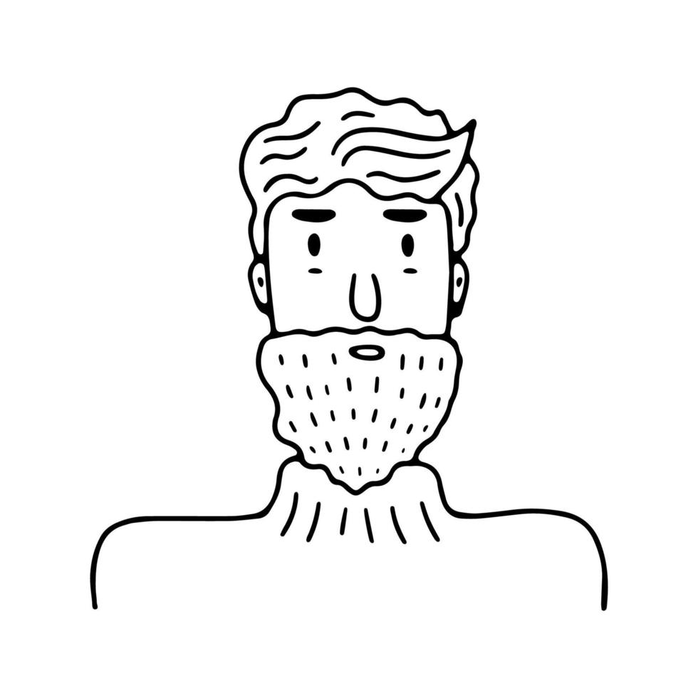 garabato chico joven con un retrato de barba. icono dibujado a mano de moda. ilustración vectorial en blanco y negro. boceto de garabato dibujado a mano vector