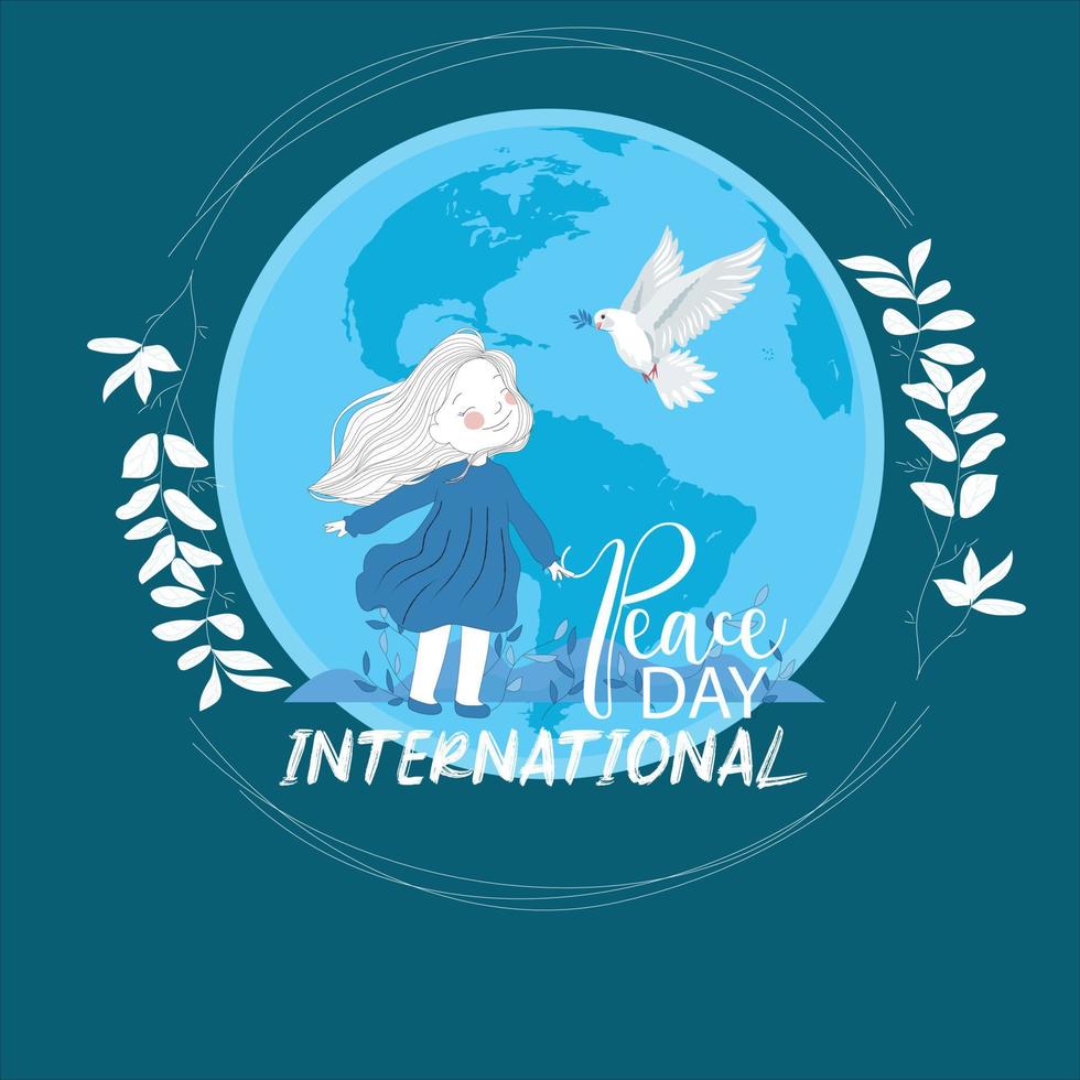 World Peace Day Vector Illustration Concept Showing peace writing, white dove with someone as well as inside globe. as a symbol of peace.