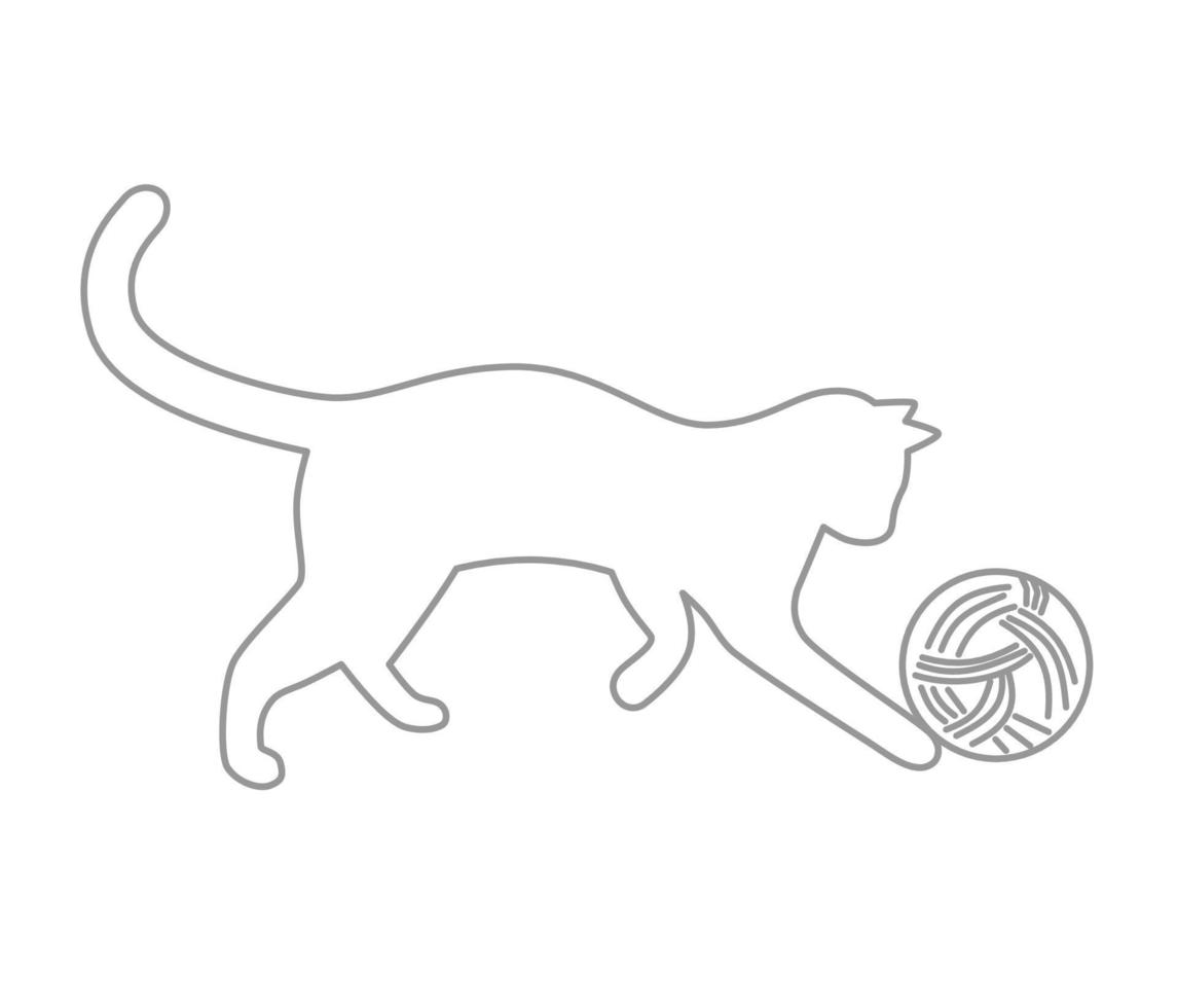 Outline kitten playing with a ball of thread vector