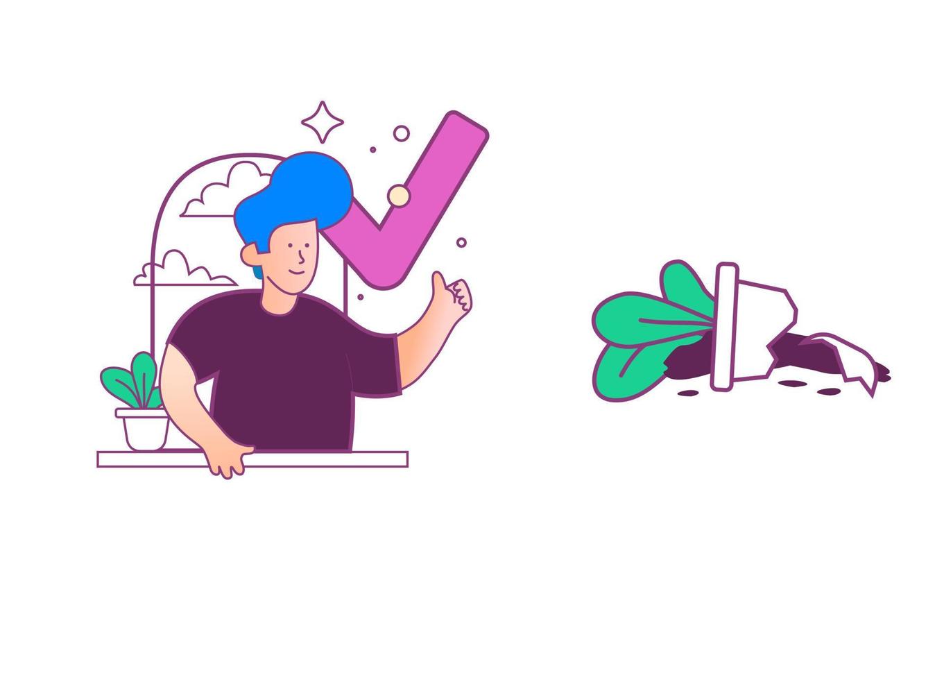 Outline illustration of success and failure vector