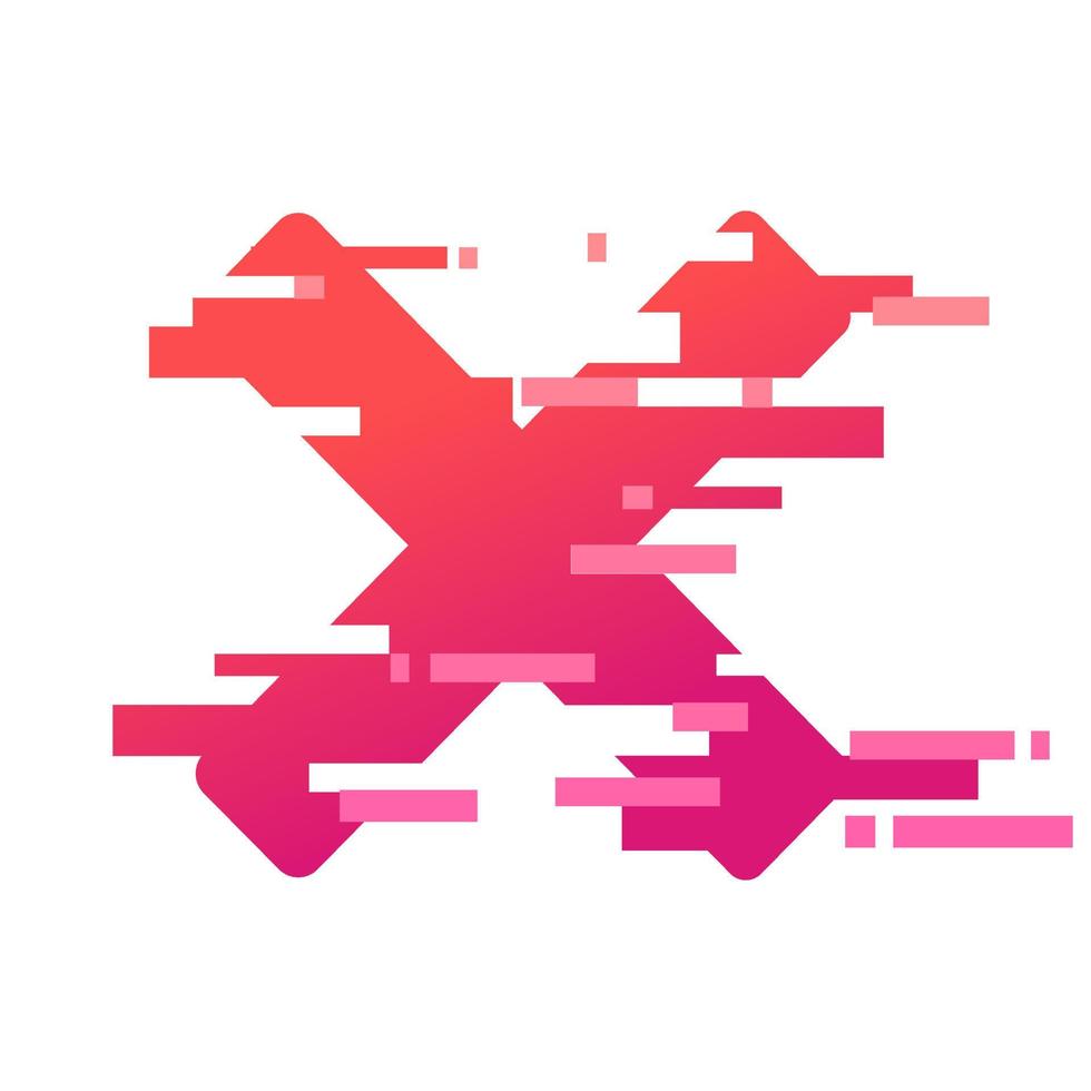 Red distorted cross. Cancellation, refusal vector