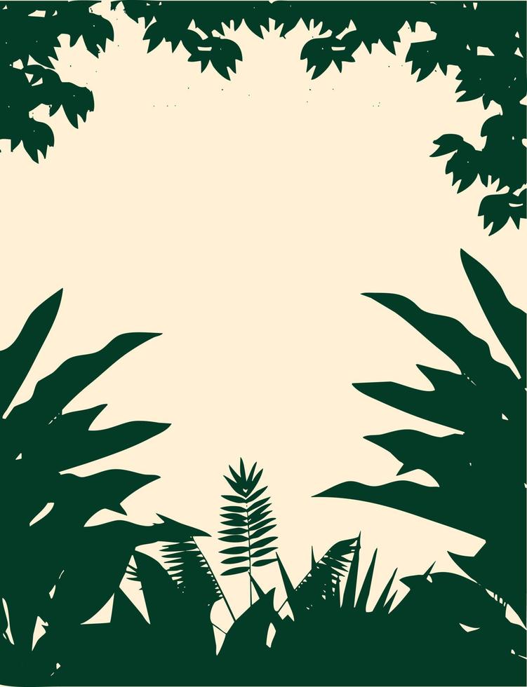 Jungle leaf silhouette frame. Foliage silhouettes vector