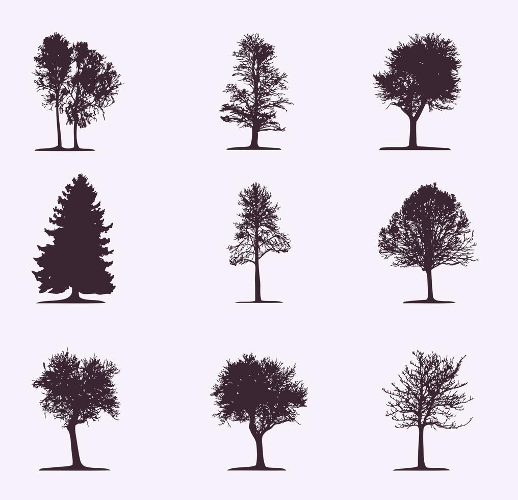 set de arboles 9 piezas vector