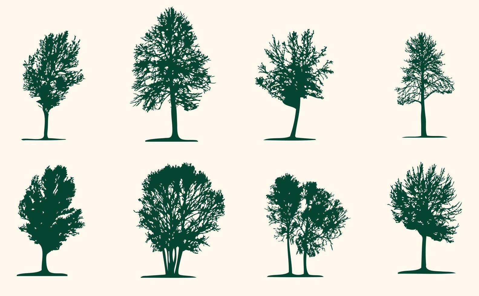 un conjunto de siluetas de árboles de 8 piezas. árboles para ti vector