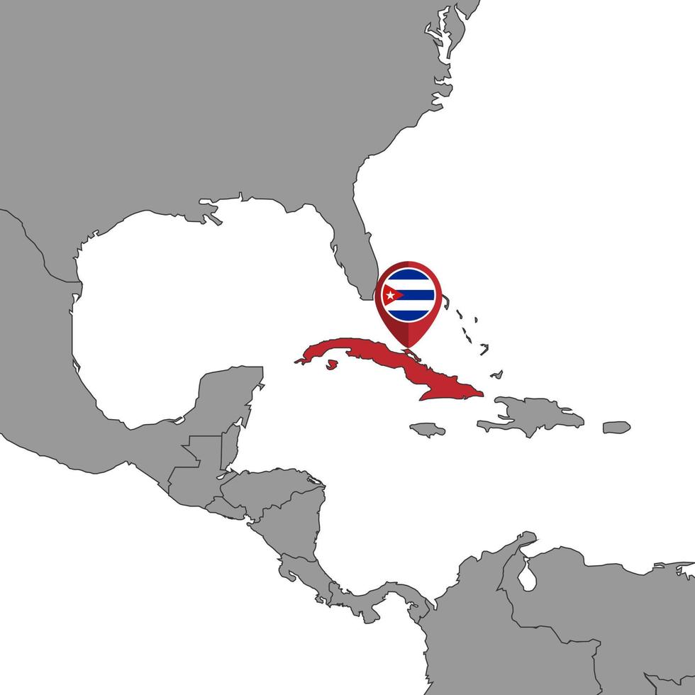 Pin map with Cuba flag on world map. Vector illustration.