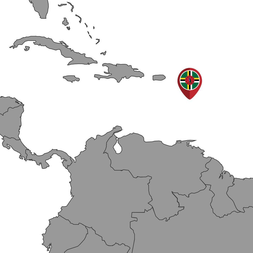 Pin map with Dominica flag on world map. Vector illustration.